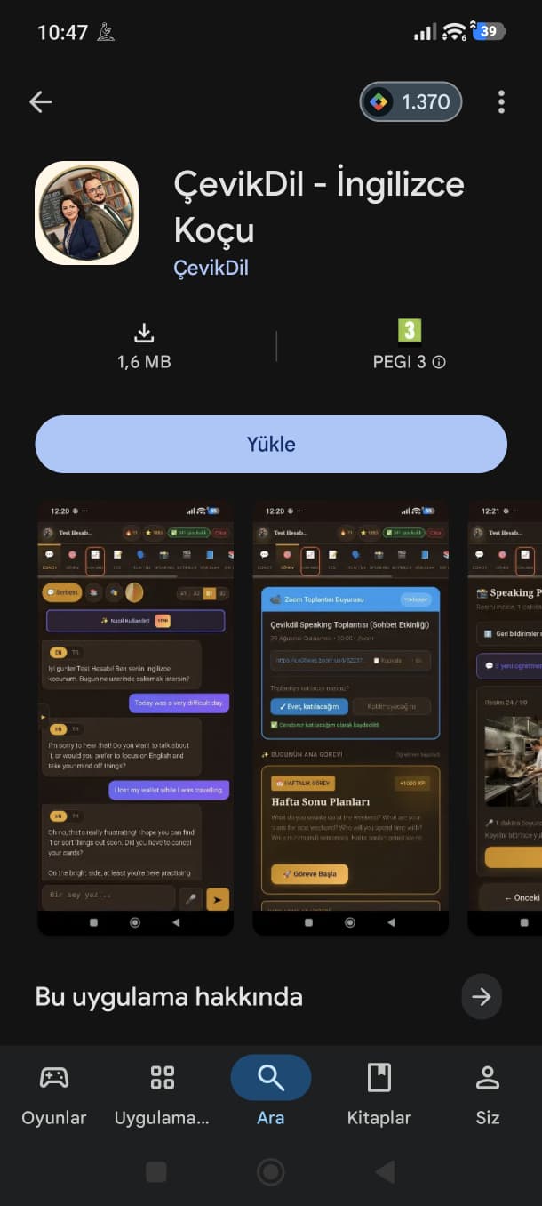 CevikDil Google Play mağaza sayfası